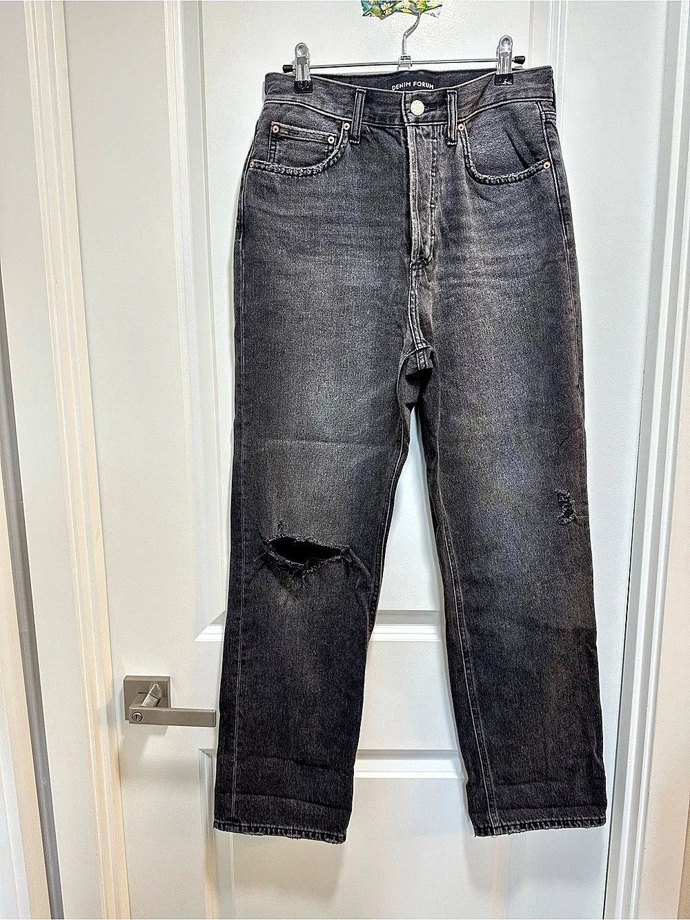 Aritzia Denim Forum The Joni High Rise Loose Jeans Black Distressed 30L Size 27